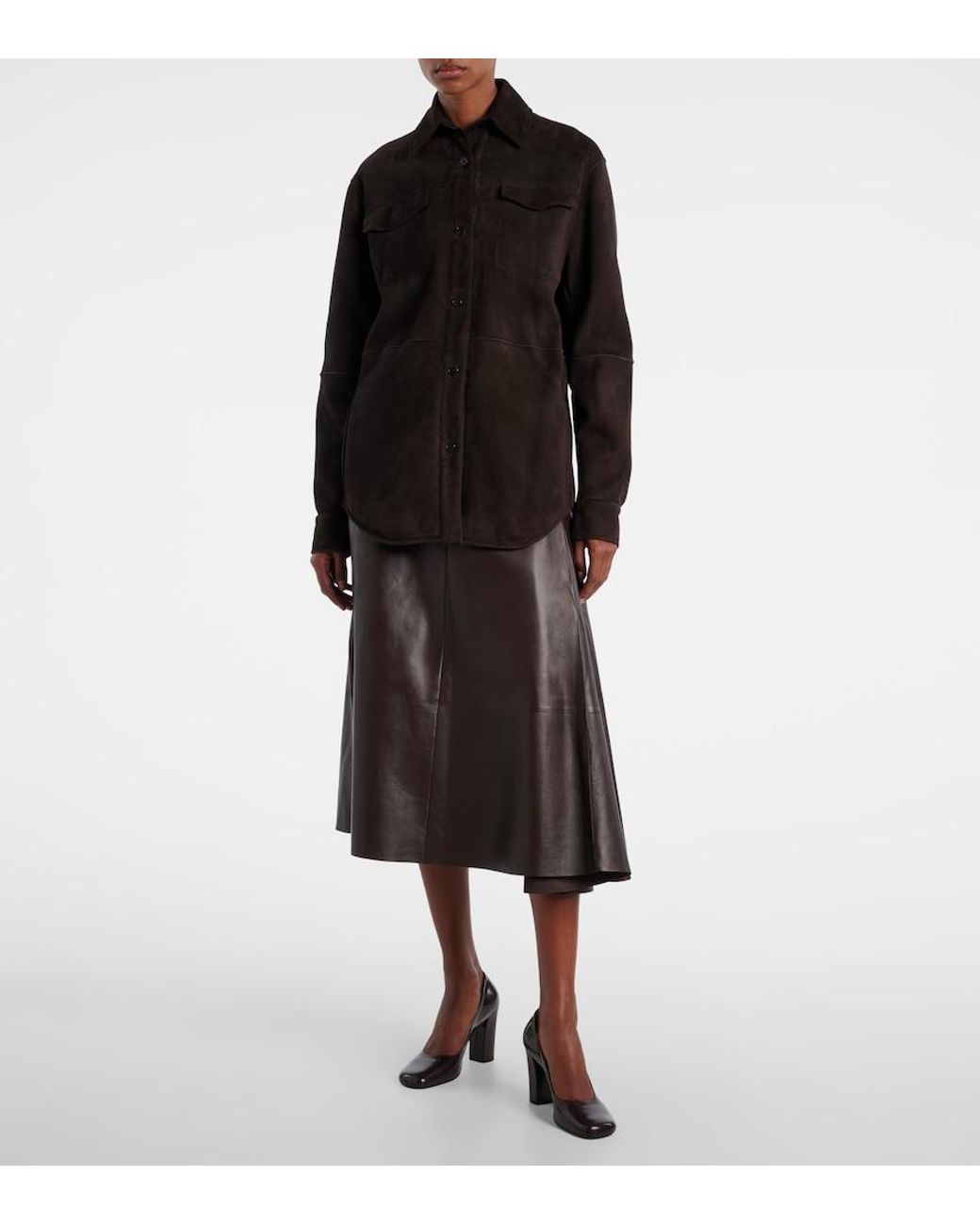 The Row Brown Gwena Suede Overshirt