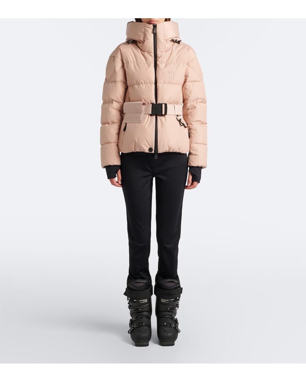 Moncler Natural Bouquetin Belted Hooded Down Ski Jacket