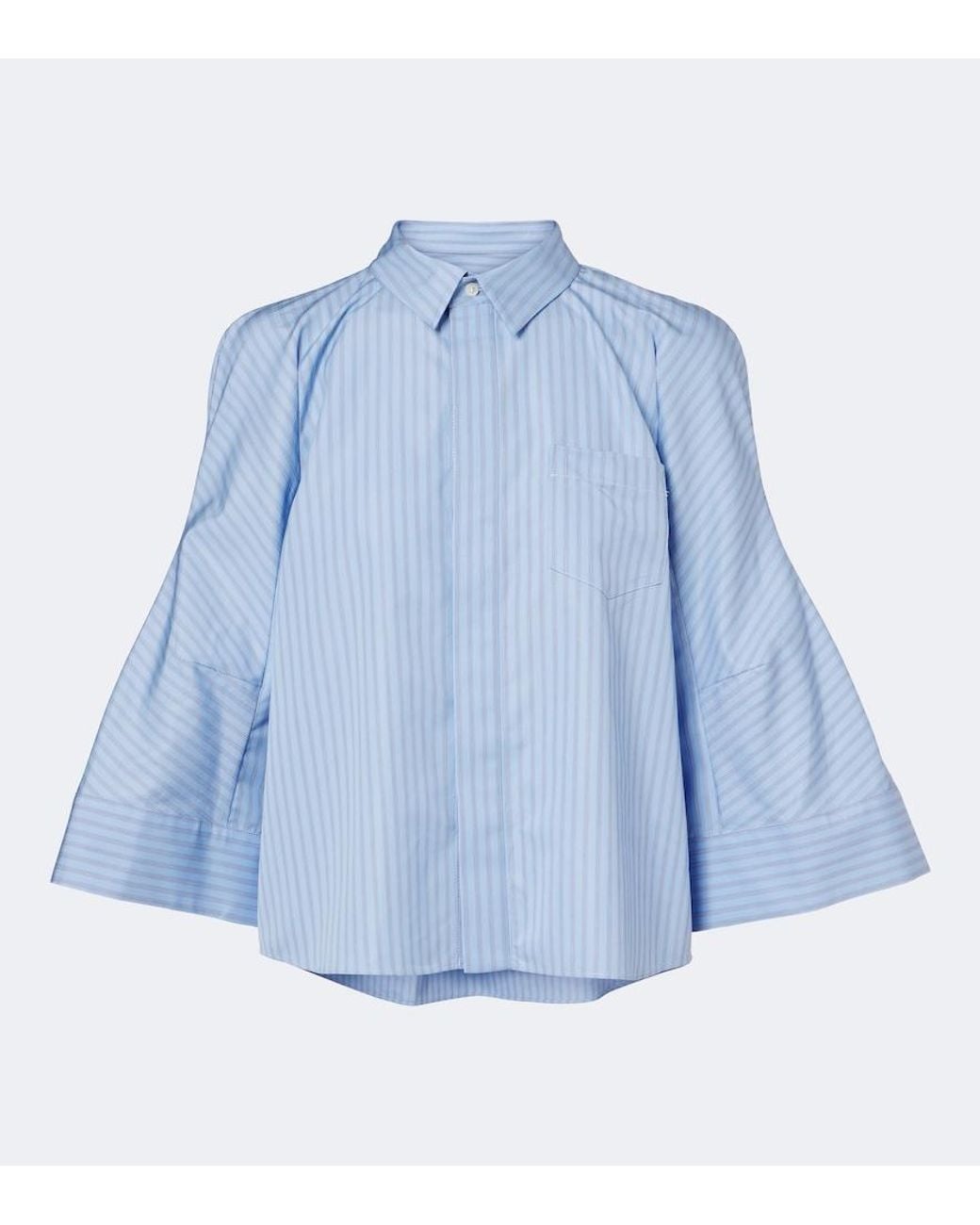 Sacai Blue Striped Cotton-Blend Poplin Shirt