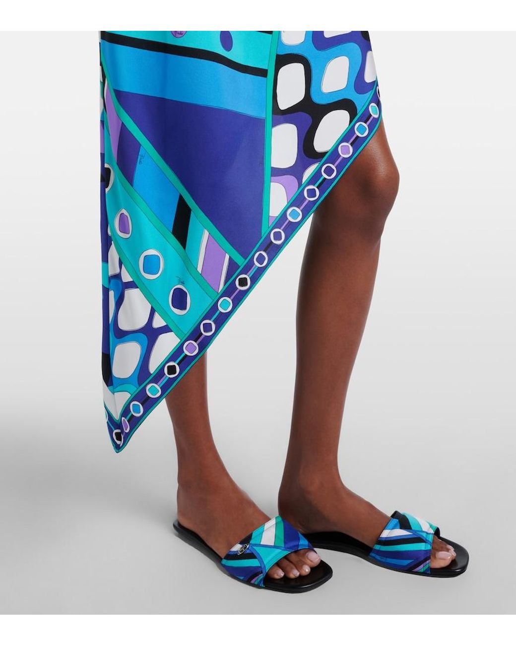 Emilio Pucci Blue Vivara Asymmetric Silk Twill Midi Dress