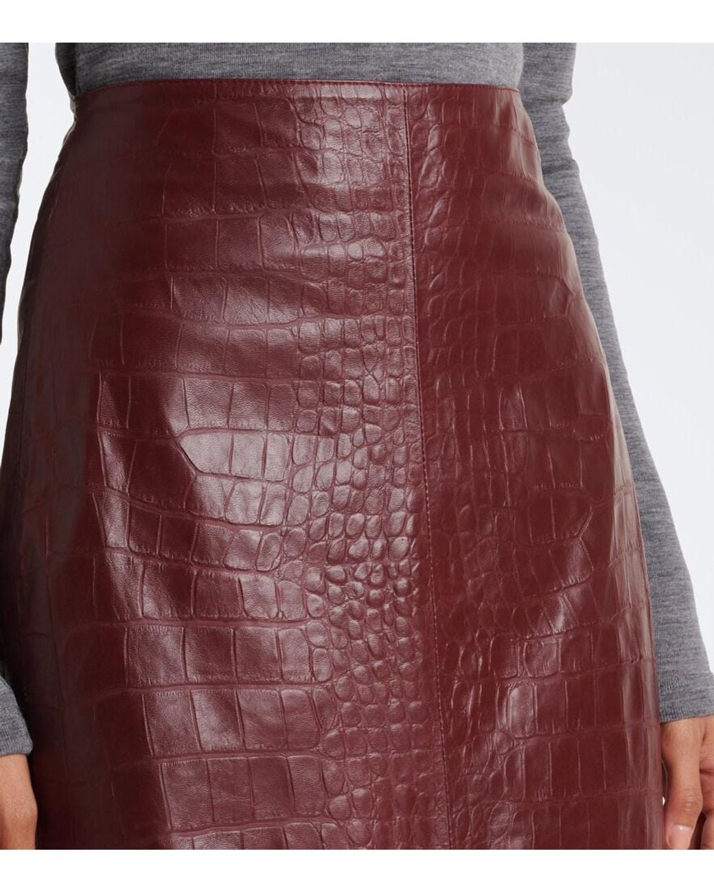 Arma Purple Nathaly Croc-Effect Leather Midi Skirt