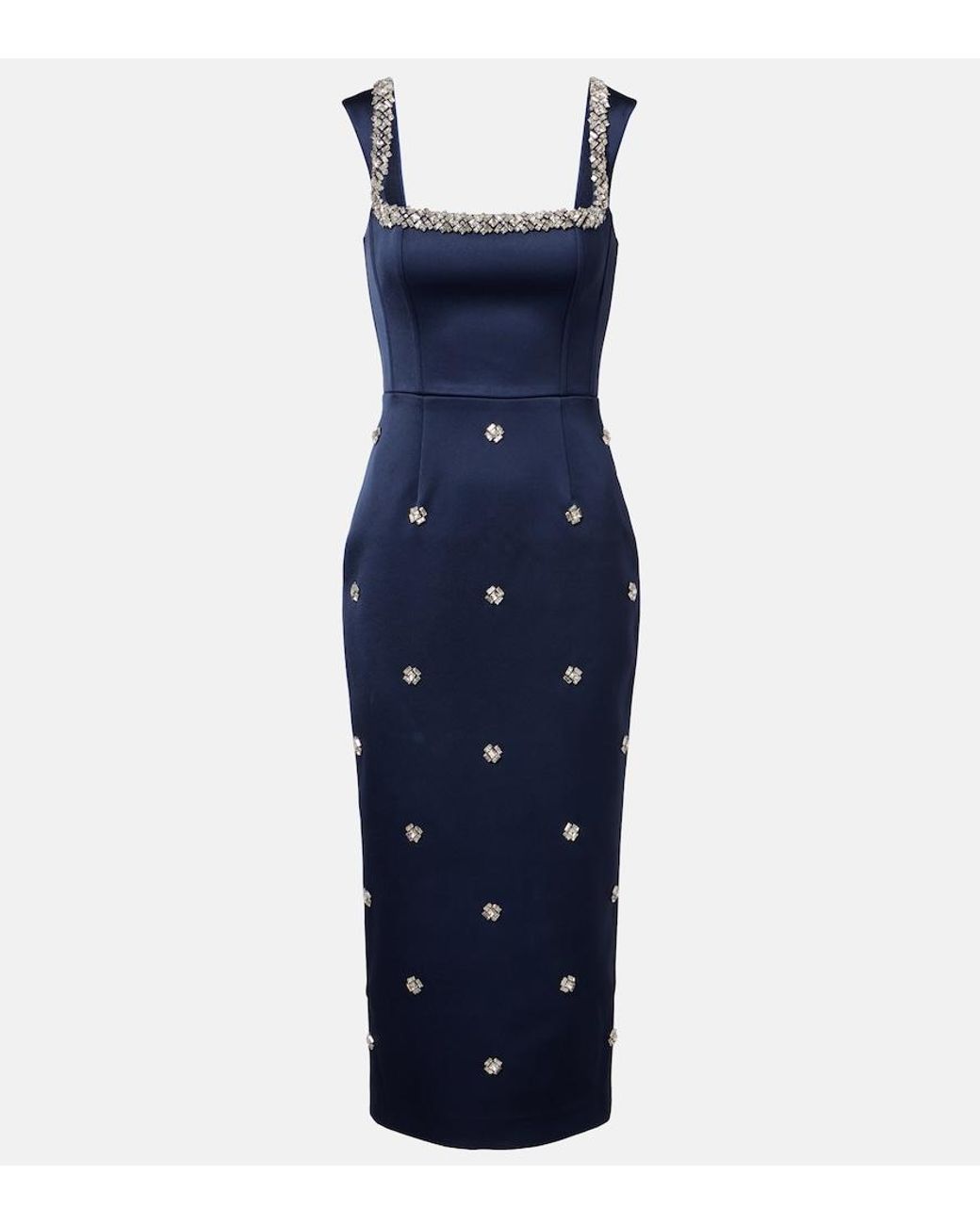 Rebecca Vallance Blue Ayla Embellished Satin Cocktail Dress