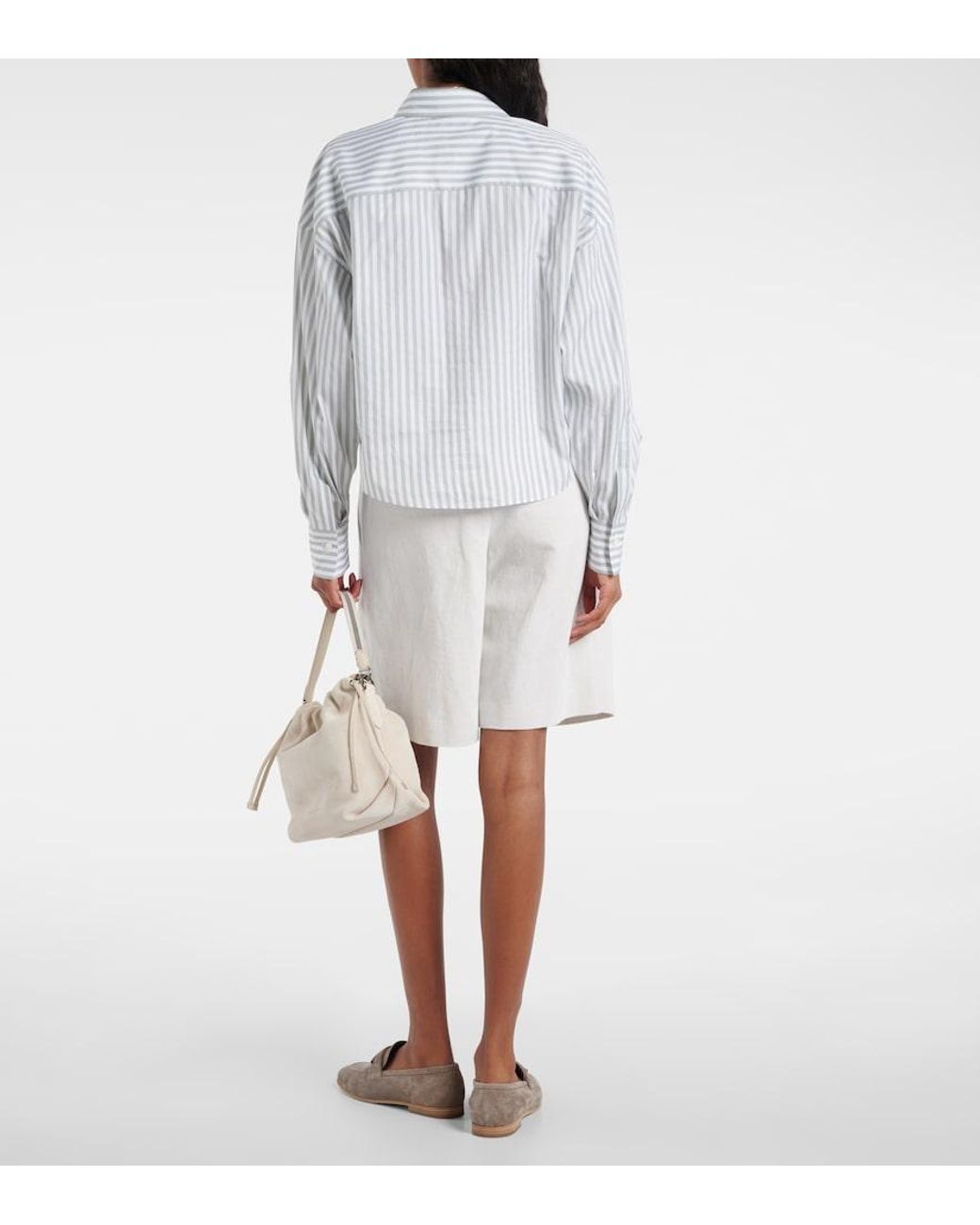 Brunello Cucinelli White Striped Cotton And Silk Poplin Shirt