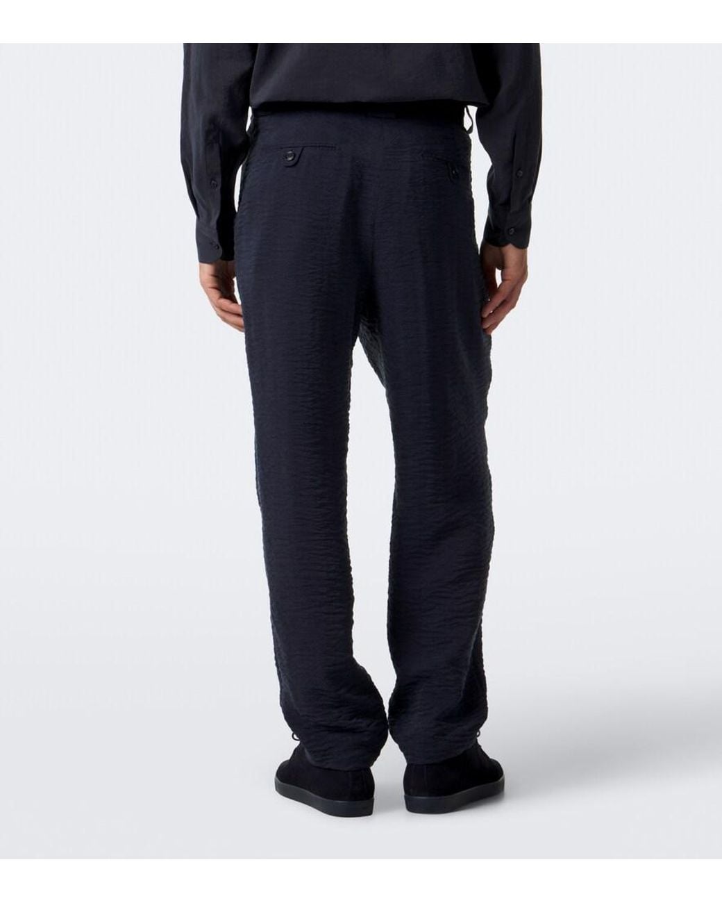 Giorgio Armani Blue Pleated Jacquard Straight Pants for men