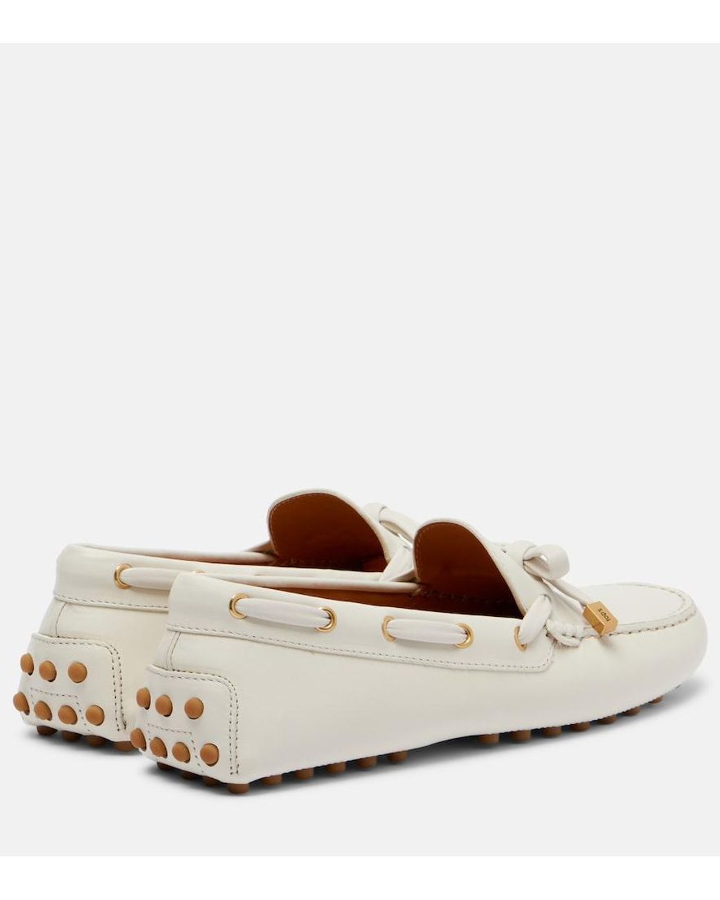 Tod's White Gommino Leather Driving Shoes