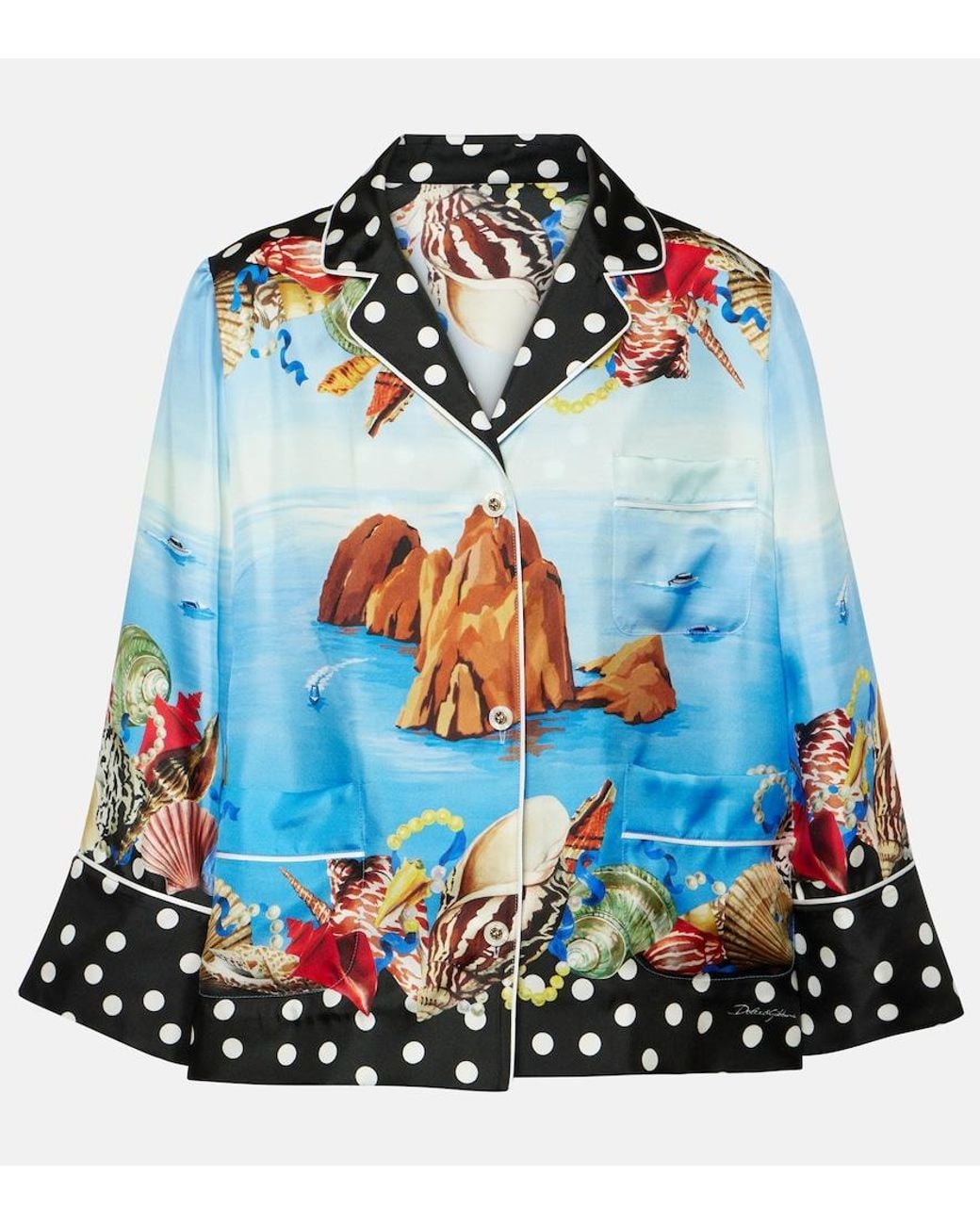 Dolce & Gabbana Blue Capri Printed Silk Satin Shirt