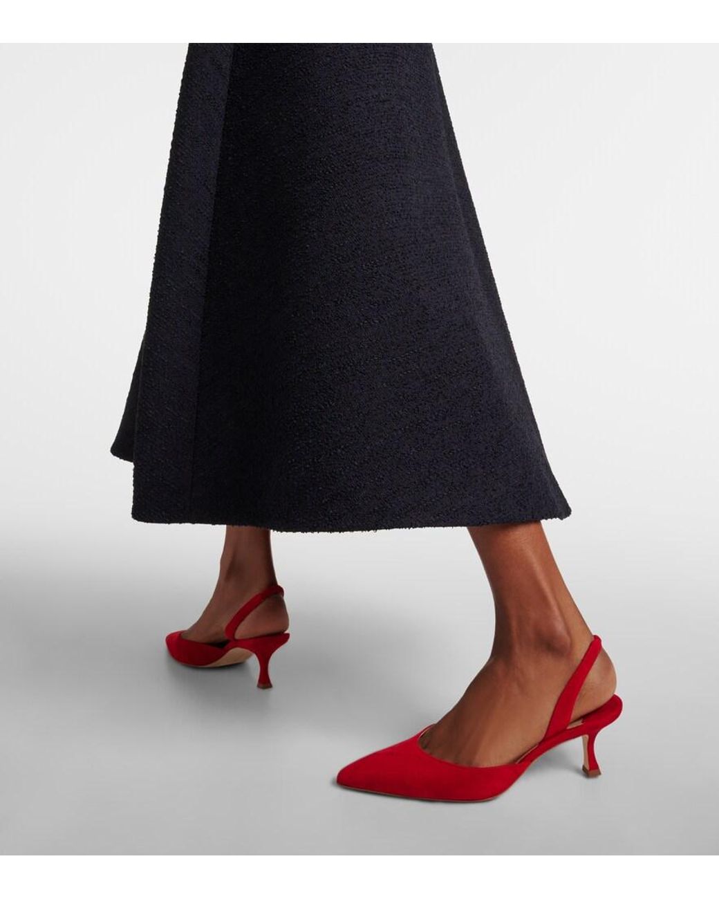 Manolo Blahnik Red Carolyne Gala Val Suede Slingback Pumps
