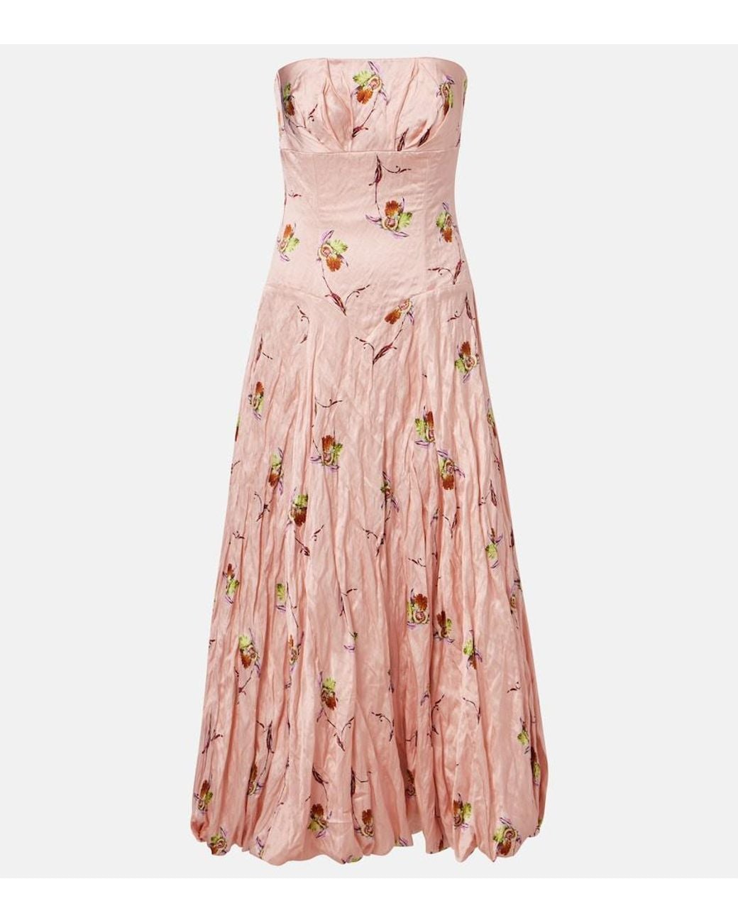 Emilia Wickstead Pink Kaia Floral Satin Bustier Dress