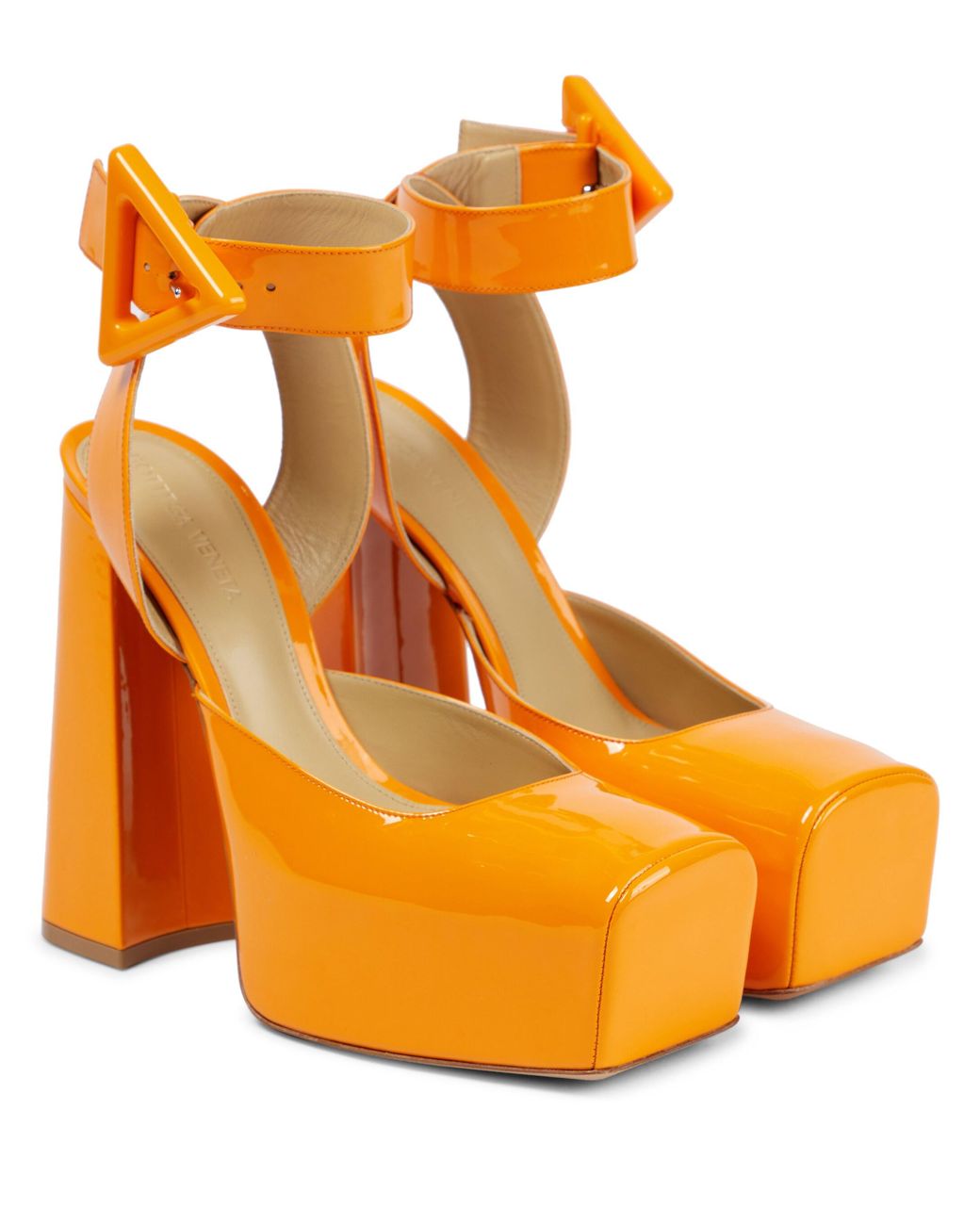 Bottega Tower Leather Platform Pumps in Orange Lyst UK