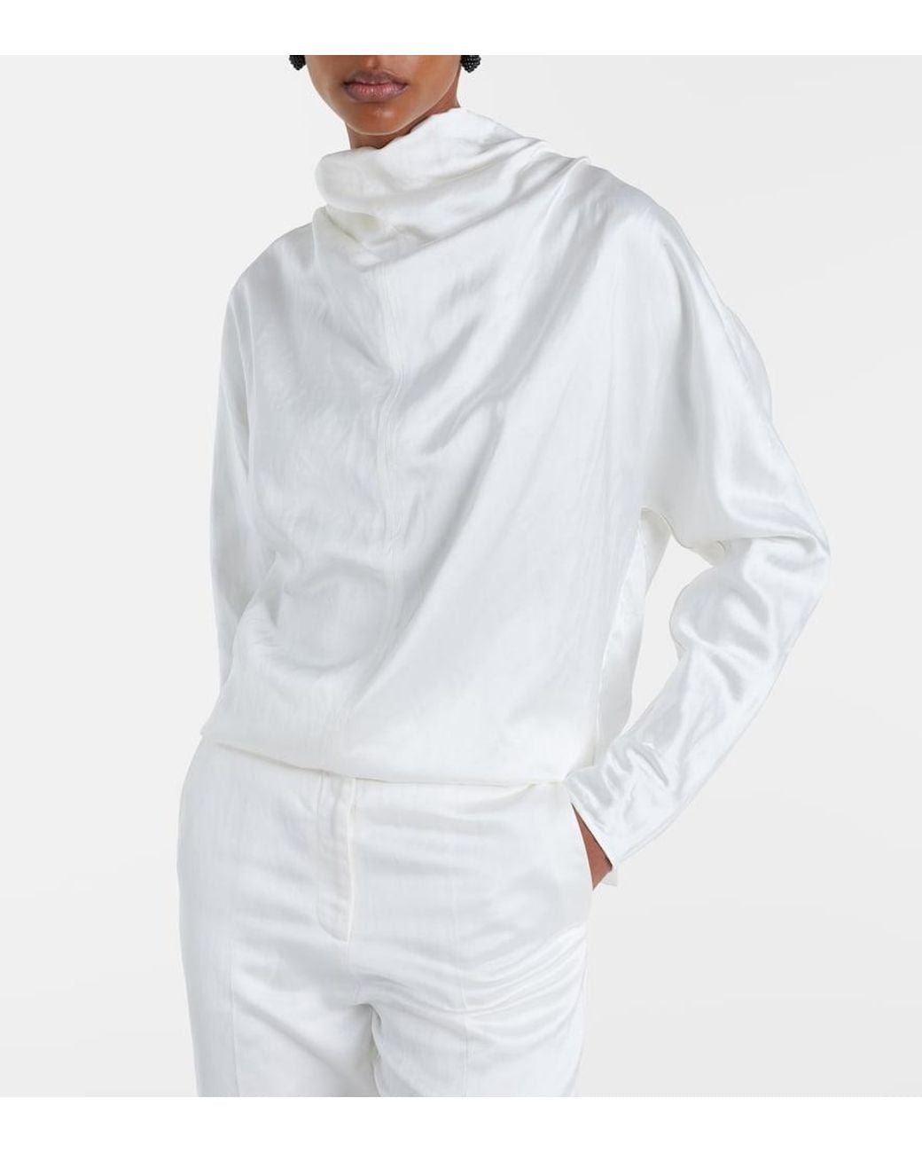 Totême White Draped Satin Blouse