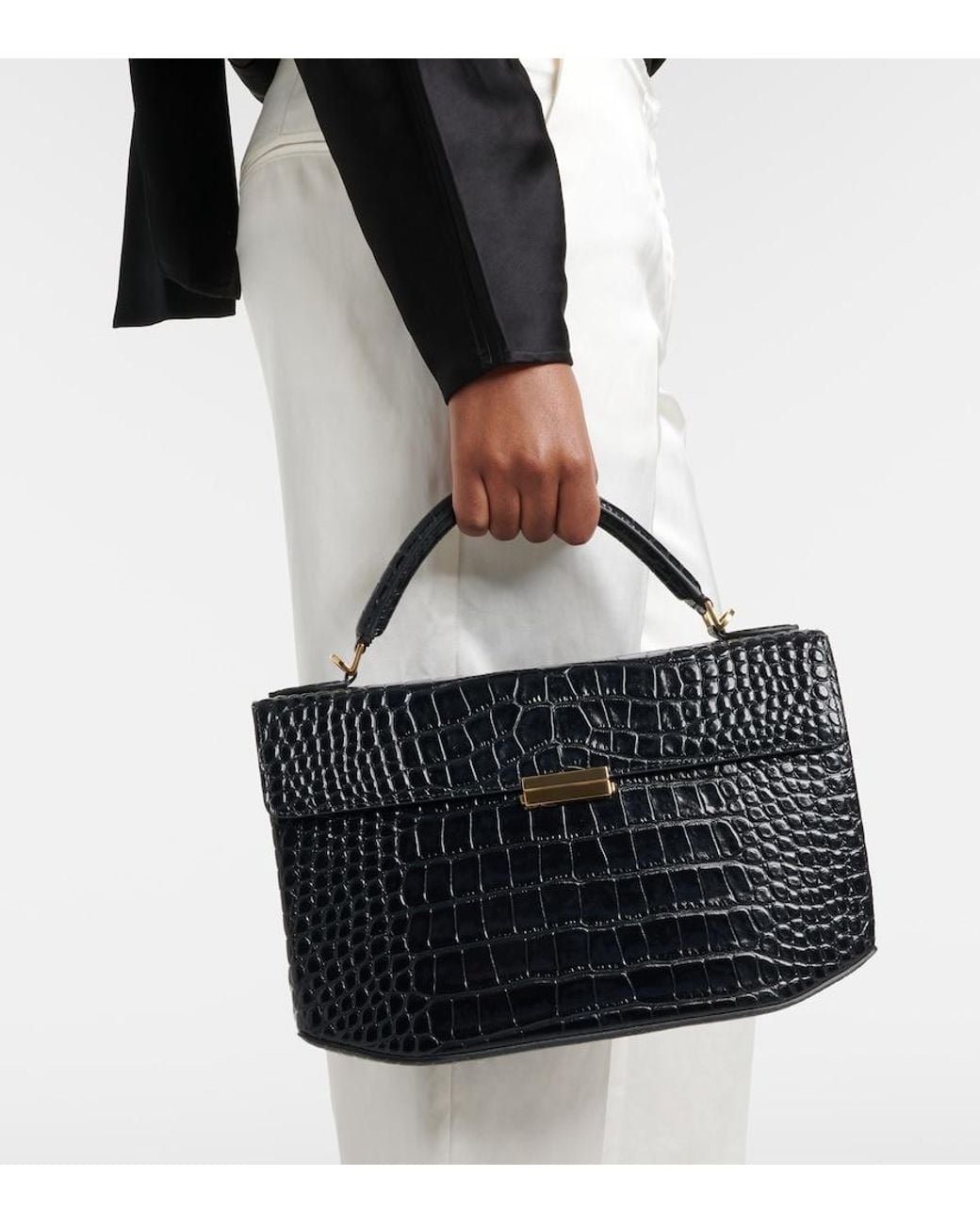 Totême Black Box Small Croc-Effect Leather Top-Handle Bag