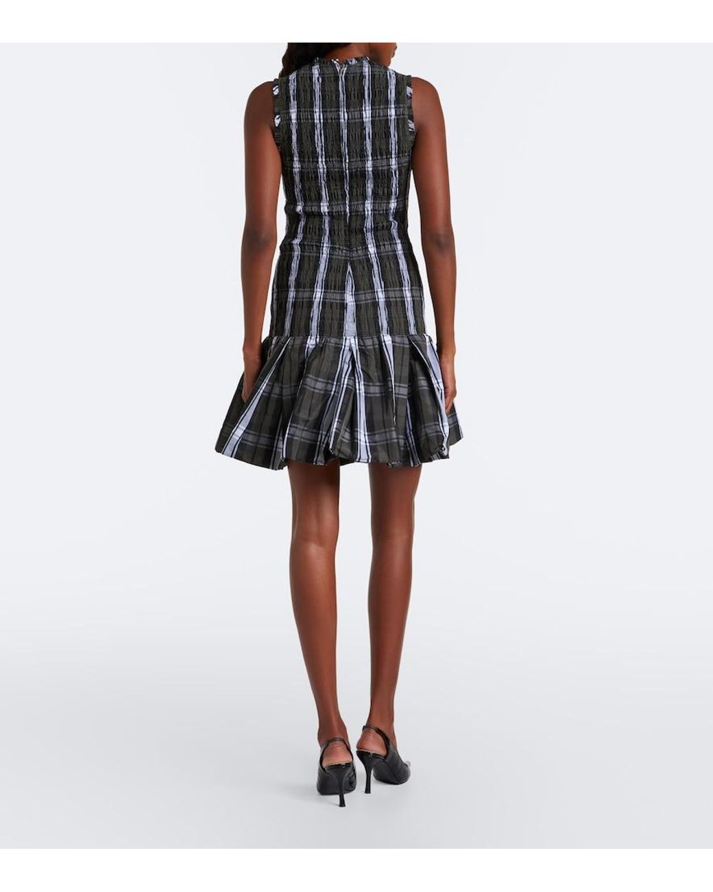 Patou Black Checked Shirred Minidress