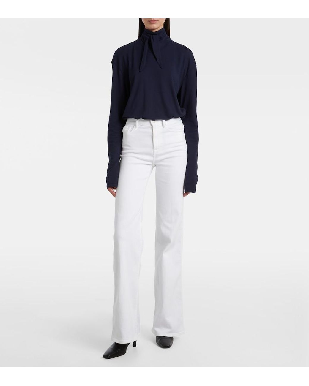 7 For All Mankind White Modern Dojo High-Rise Wide-Leg Jeans