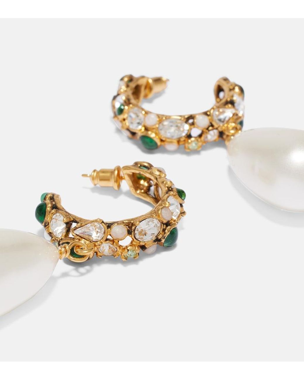 Saint Laurent White Embellished Drop Earrings