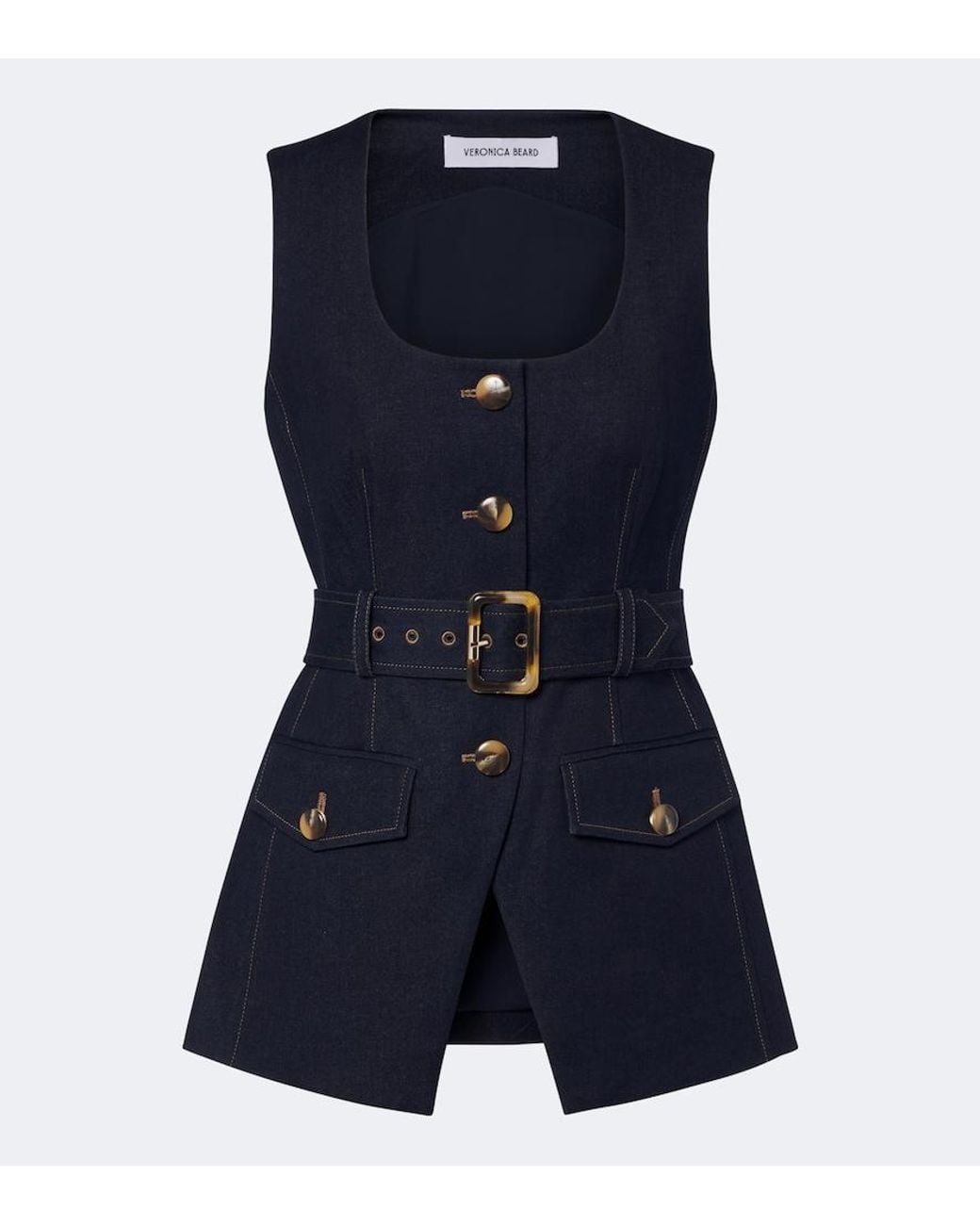 Veronica Beard Blue Becker Belted Denim Vest