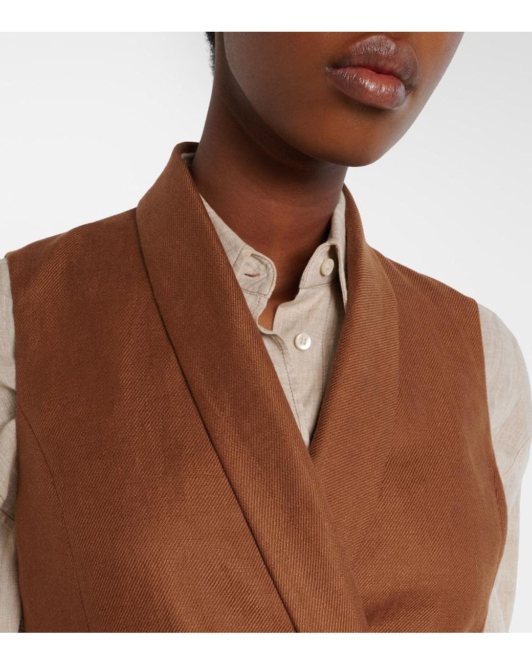 Brunello Cucinelli Brown Monili Linen Vest
