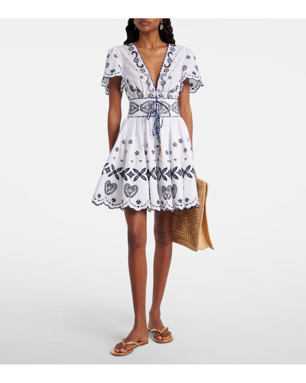 Camilla White Embroidered Cotton Minidress