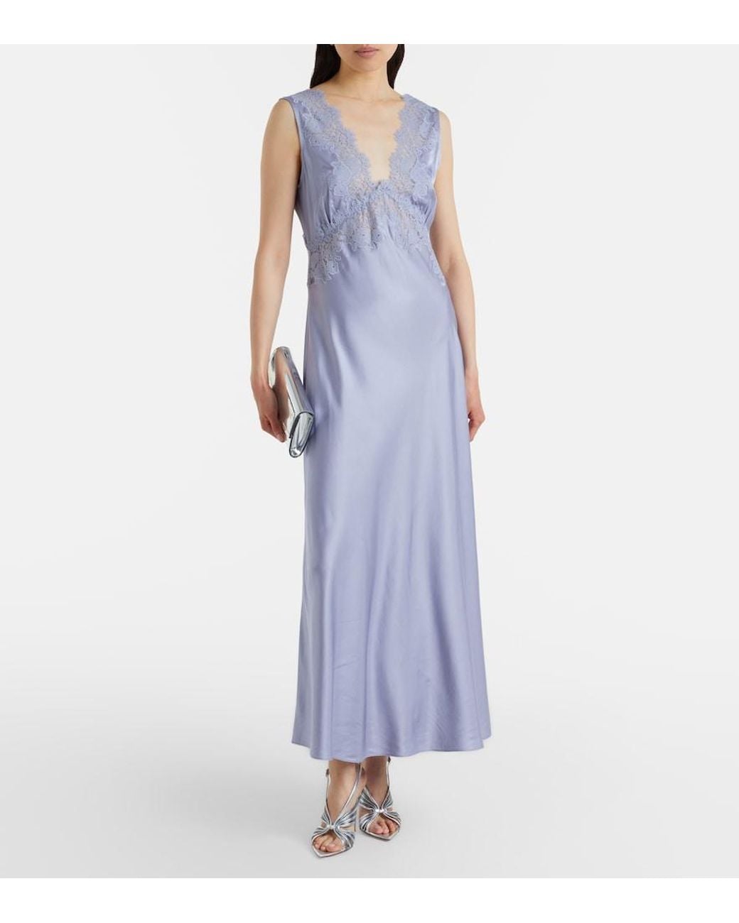 Rixo Purple Lysandra Lace-Trimmed Satin Maxi Dress