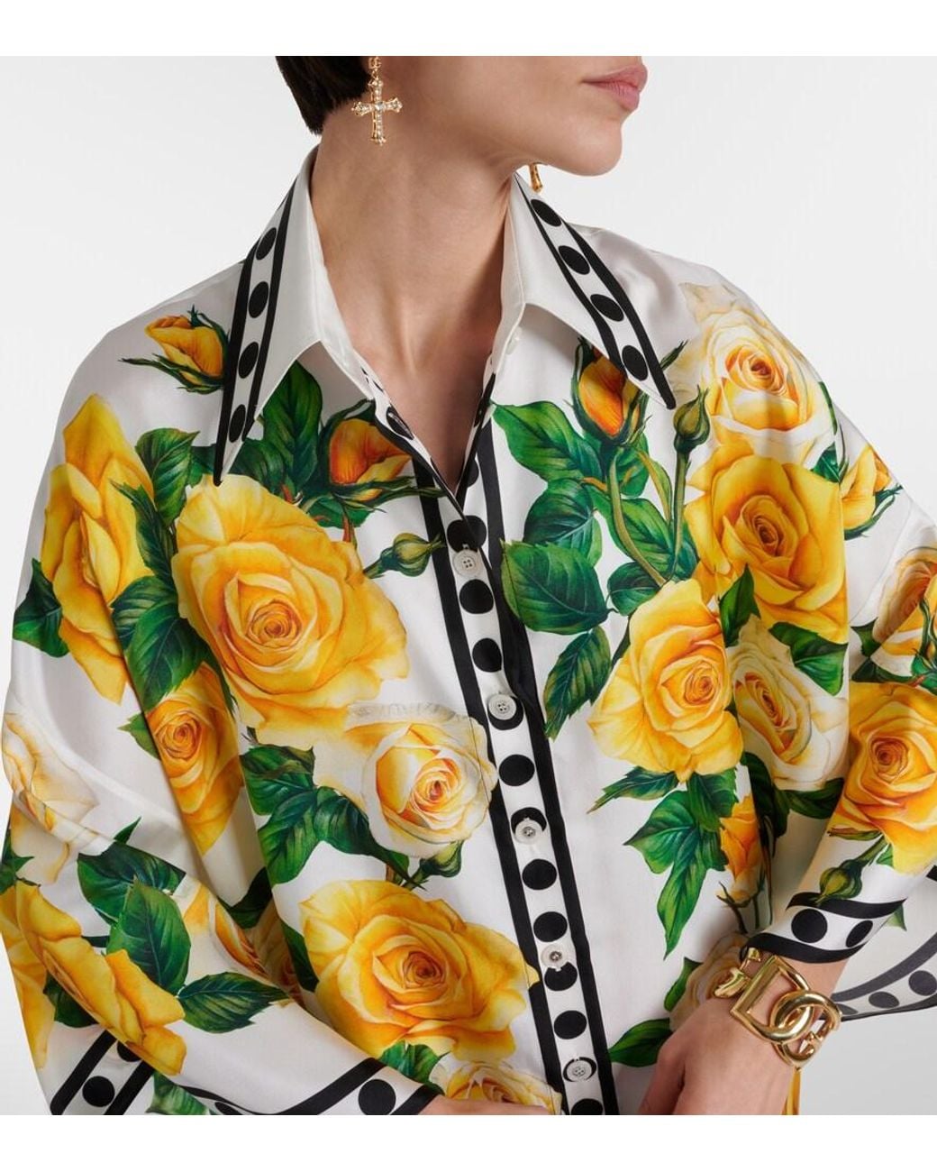 Chemise Oversize En Soie A Imprime Floral Dolce & Gabbana en coloris Yellow
