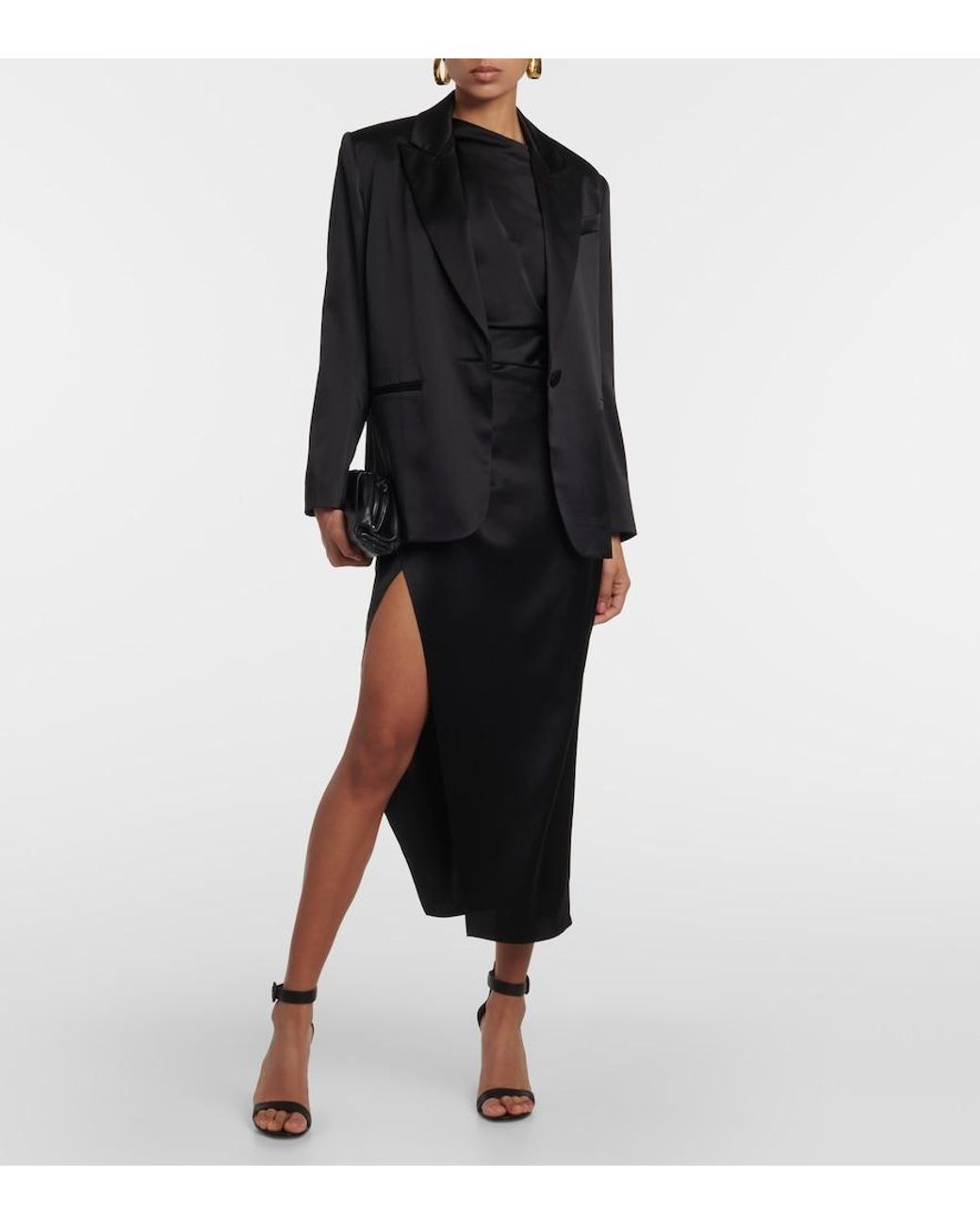 The Sei Black Draped One-Shoulder Silk Satin Top