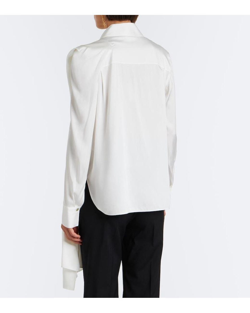 Vince White Draped Silk-Blend Satin Blouse