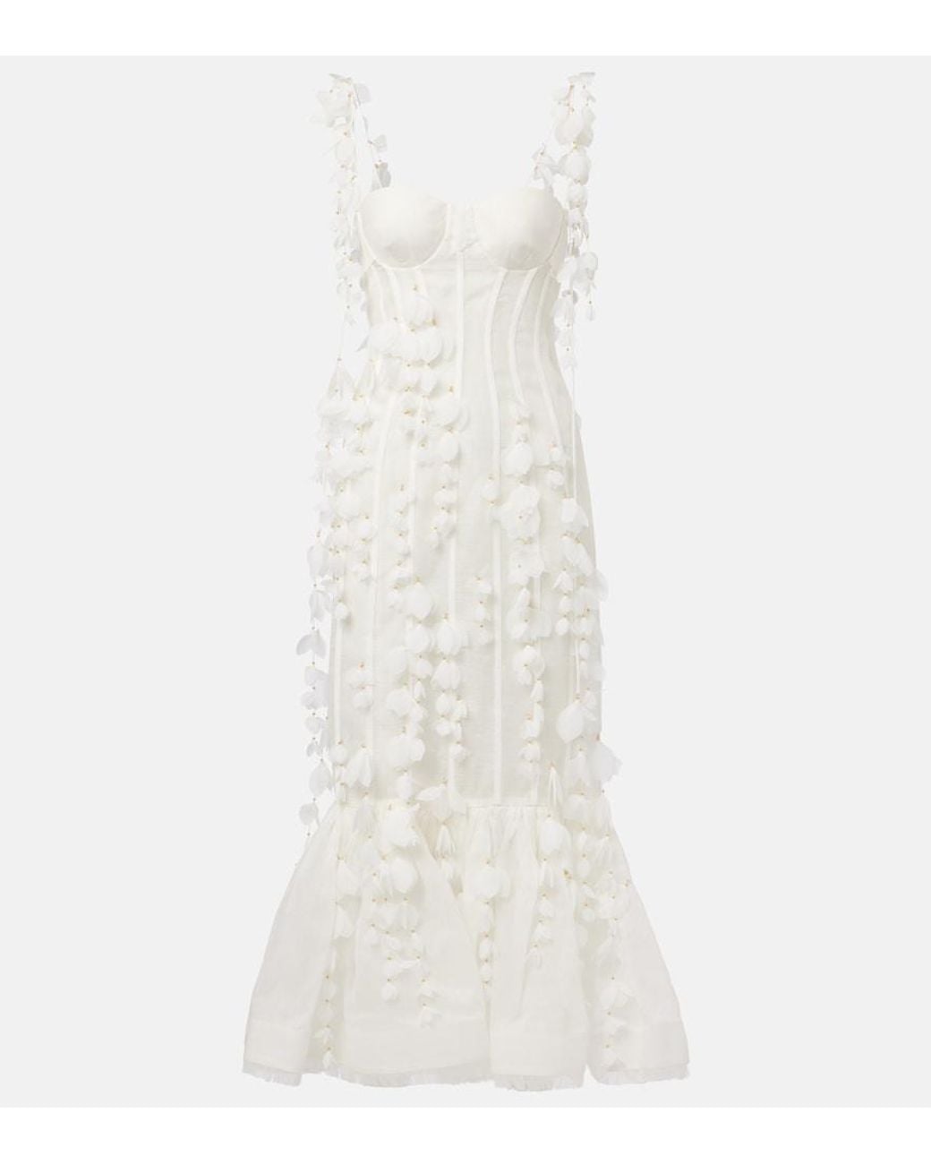 Zimmermann White Dawning Linen And Silk Midi Dress