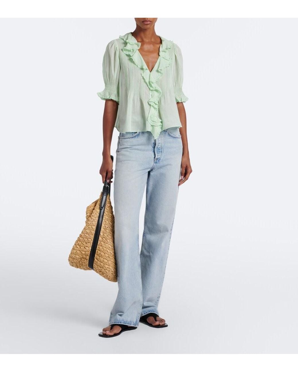 Doen Green Henri Ruffled Cotton Top