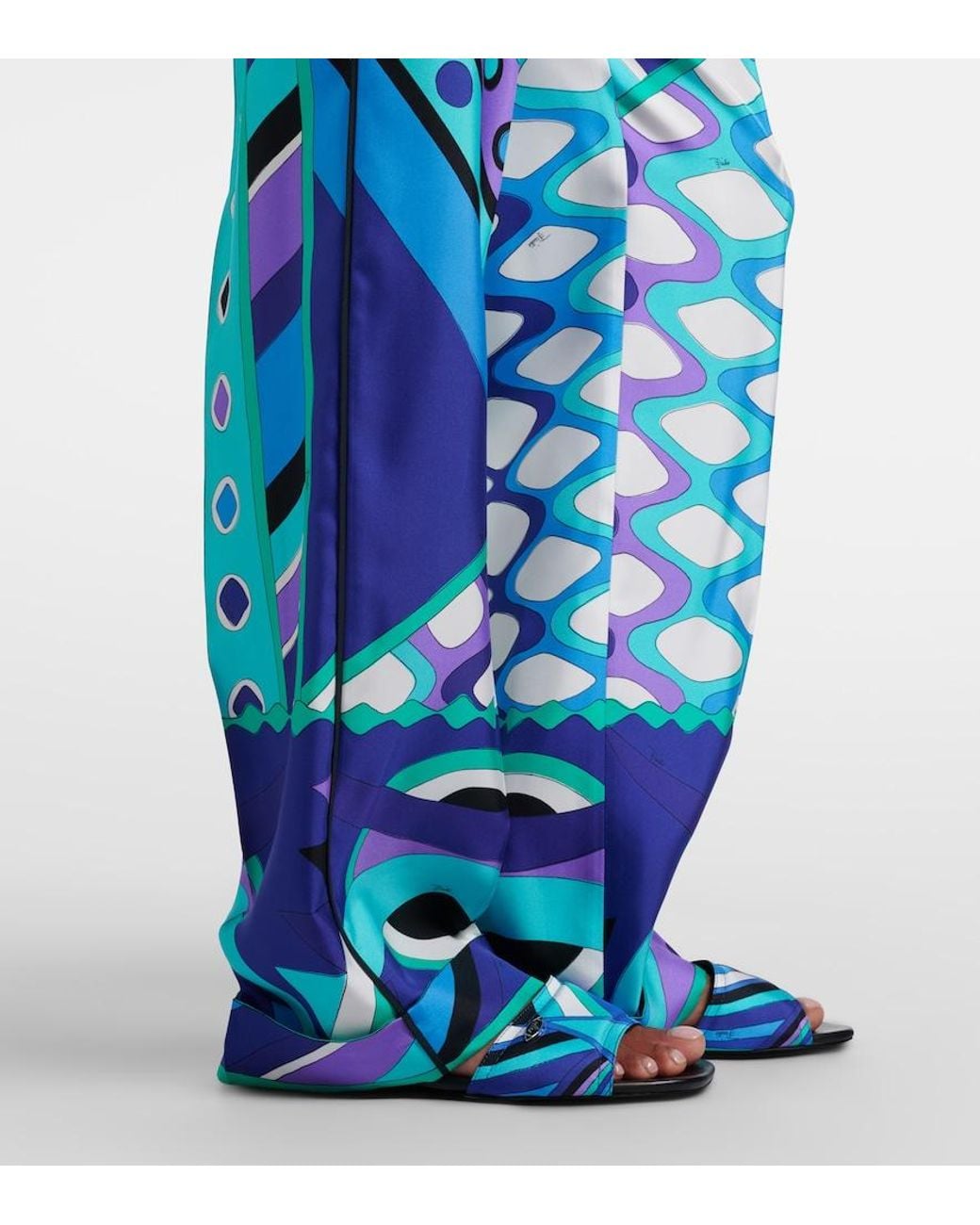 Emilio Pucci Blue Vivara Silk Wide-Leg Pants