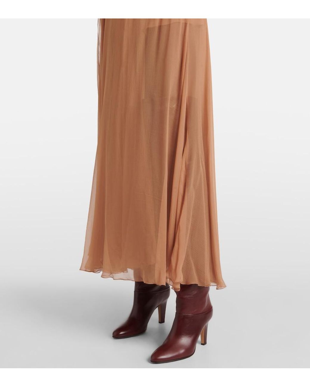 Chloé Brown Silk Muslin Midi Skirt