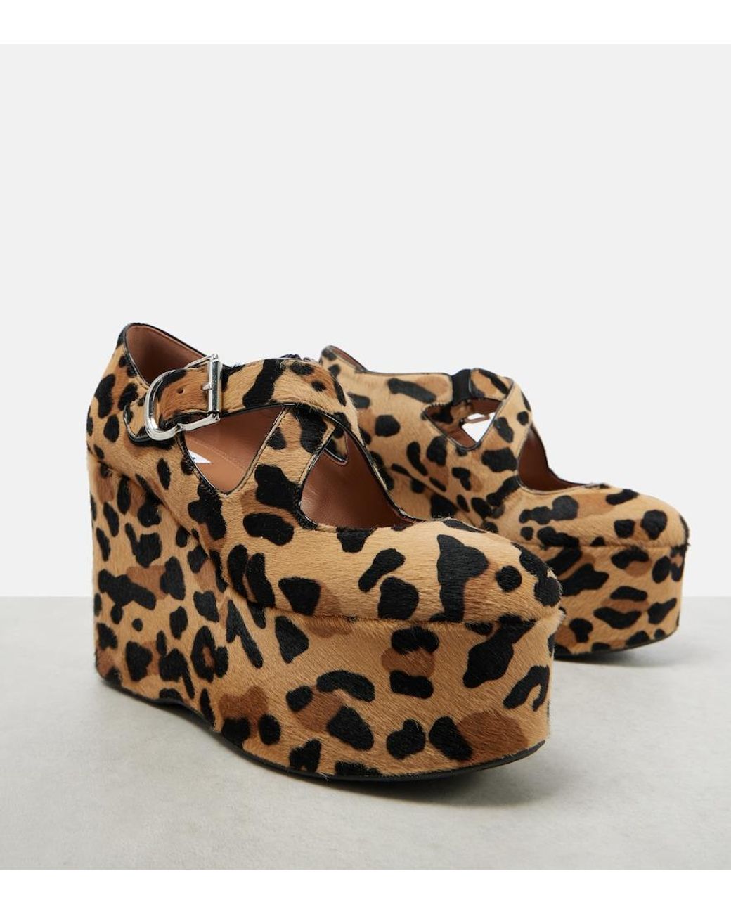 Alaïa Brown Criss Cross Leopard-Print Calf Hair Wedges
