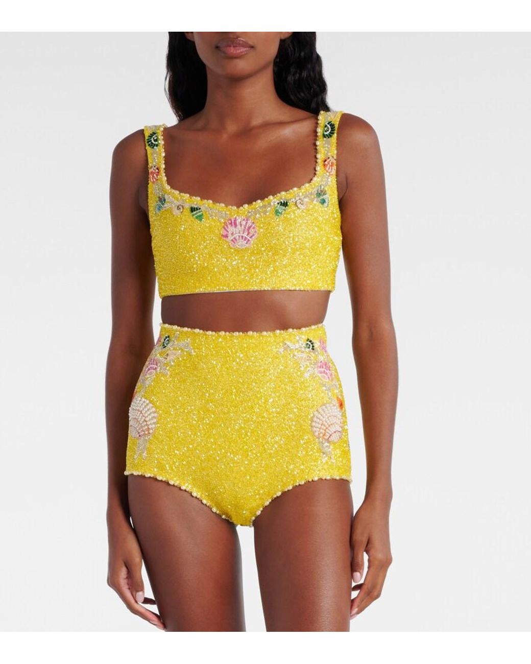 Clio Peppiatt Yellow Marina Embellished Crop Top