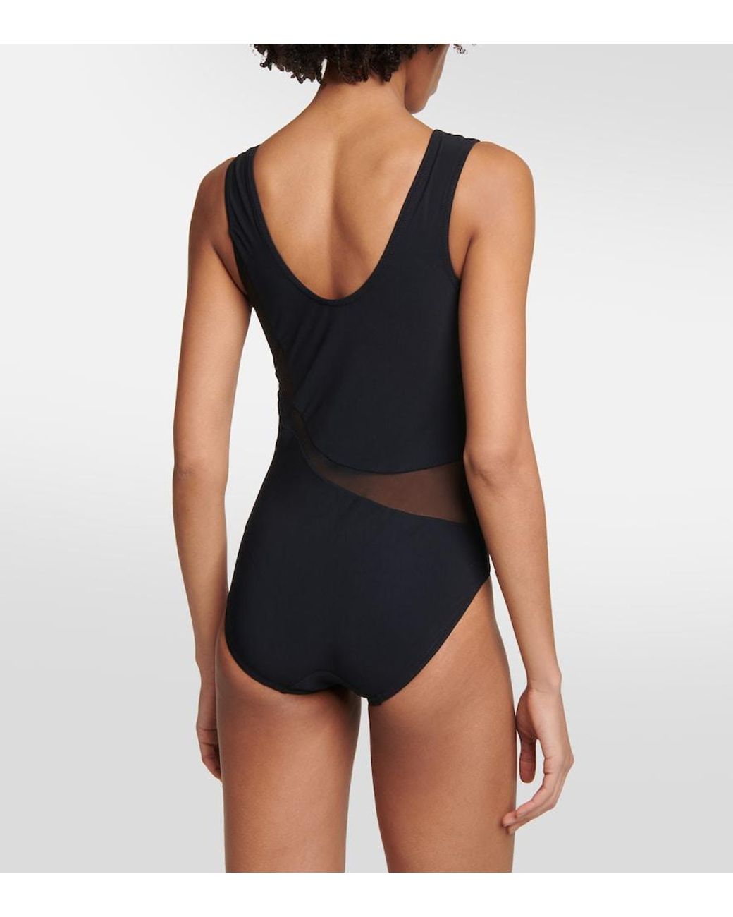 Karla Colletto Black Mesh-Trimmed Swimsuit