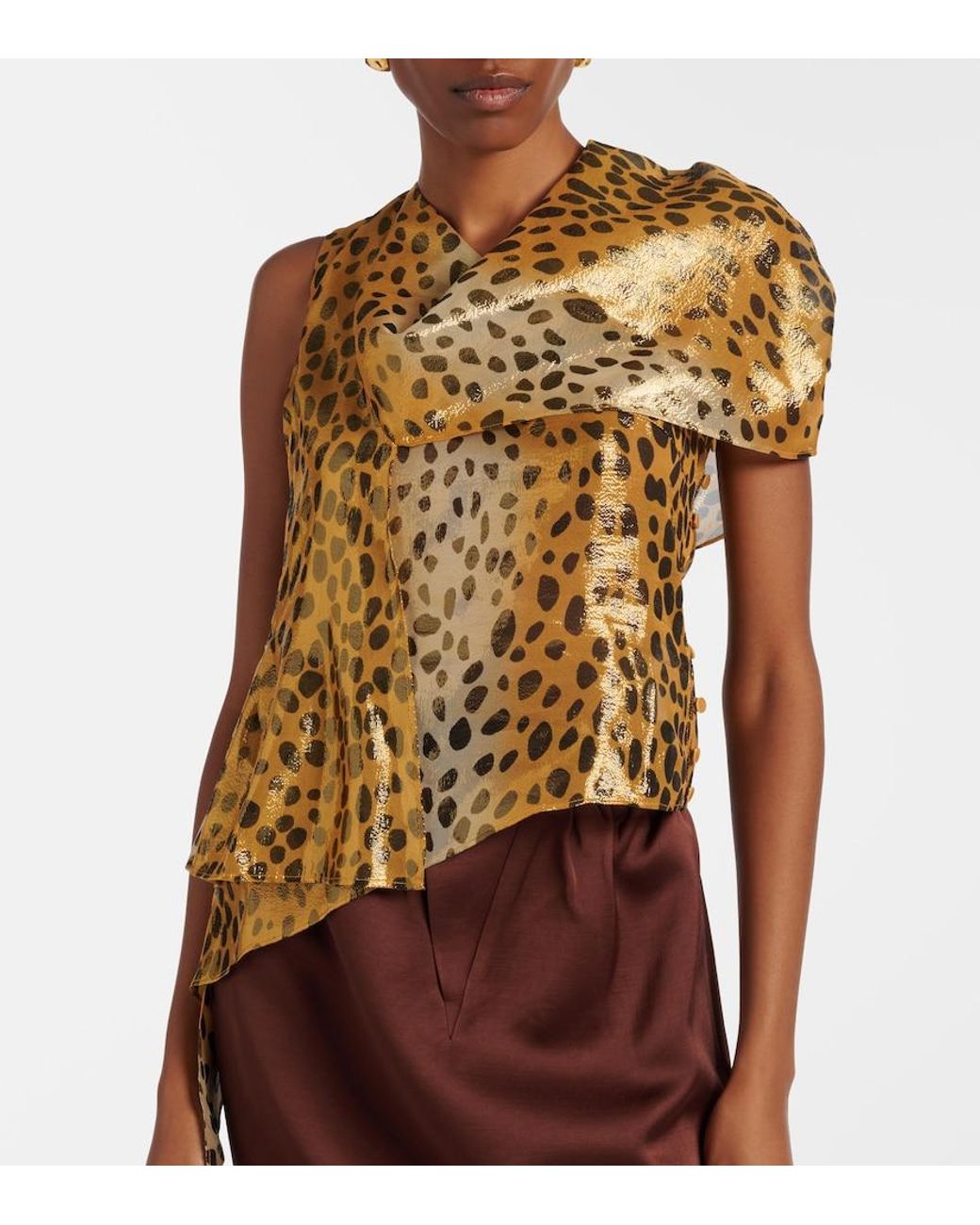 JACQUES WEI Yellow Silk-Blend Lame Top