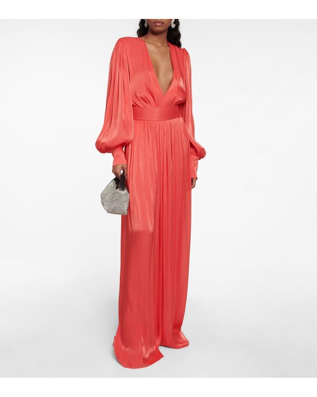 Costarellos Red Racine Lurex Georgette Jumpsuit