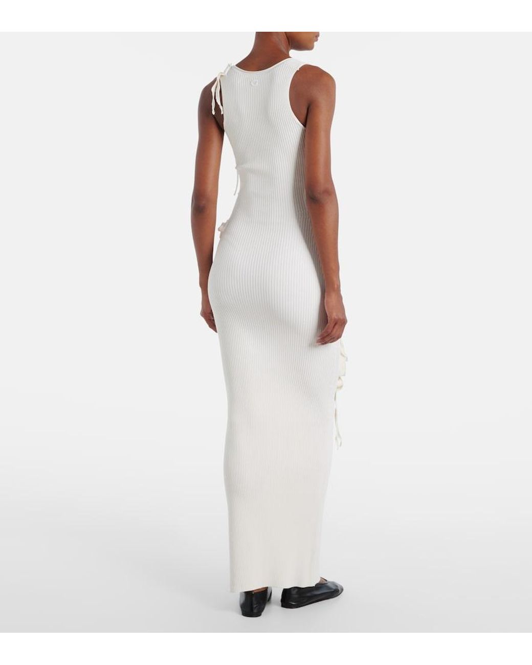 Coperni White Floral-Applique Ribbed-Knit Maxi Dress