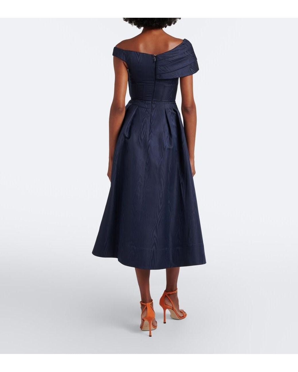 Rebecca Vallance Blue Sapphire Asymmetric Off-Shoulder Midi Dress