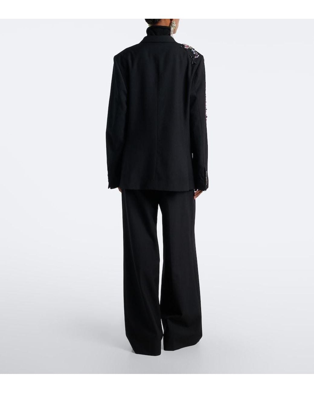 Dries Van Noten Black Belted Pleated Wool Wide-Leg Pants