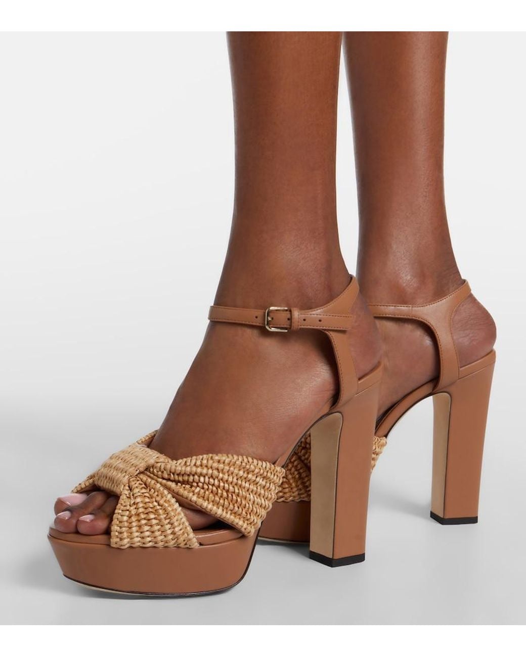 Jimmy Choo Brown Heloise Raffia And Leather Sandals