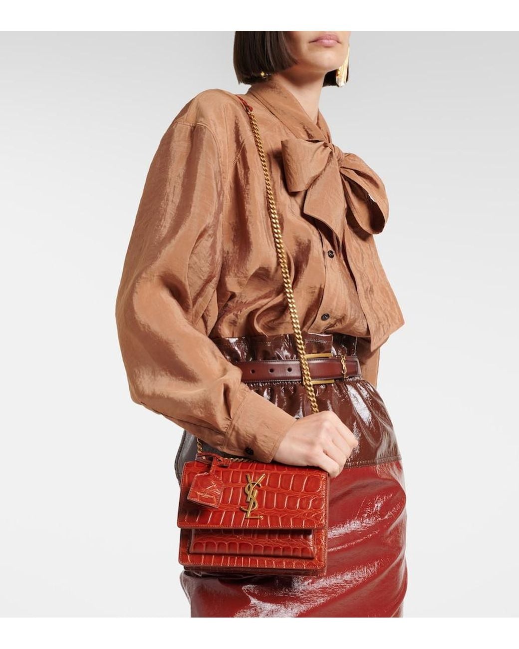 Saint Laurent Red Sunset Small Leather Crossbody Bag