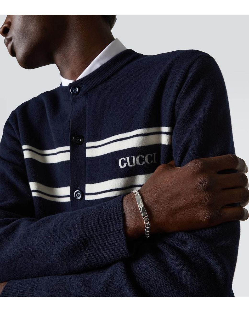 Gucci Metallic Tag Gourmette Chain Bracelet for men