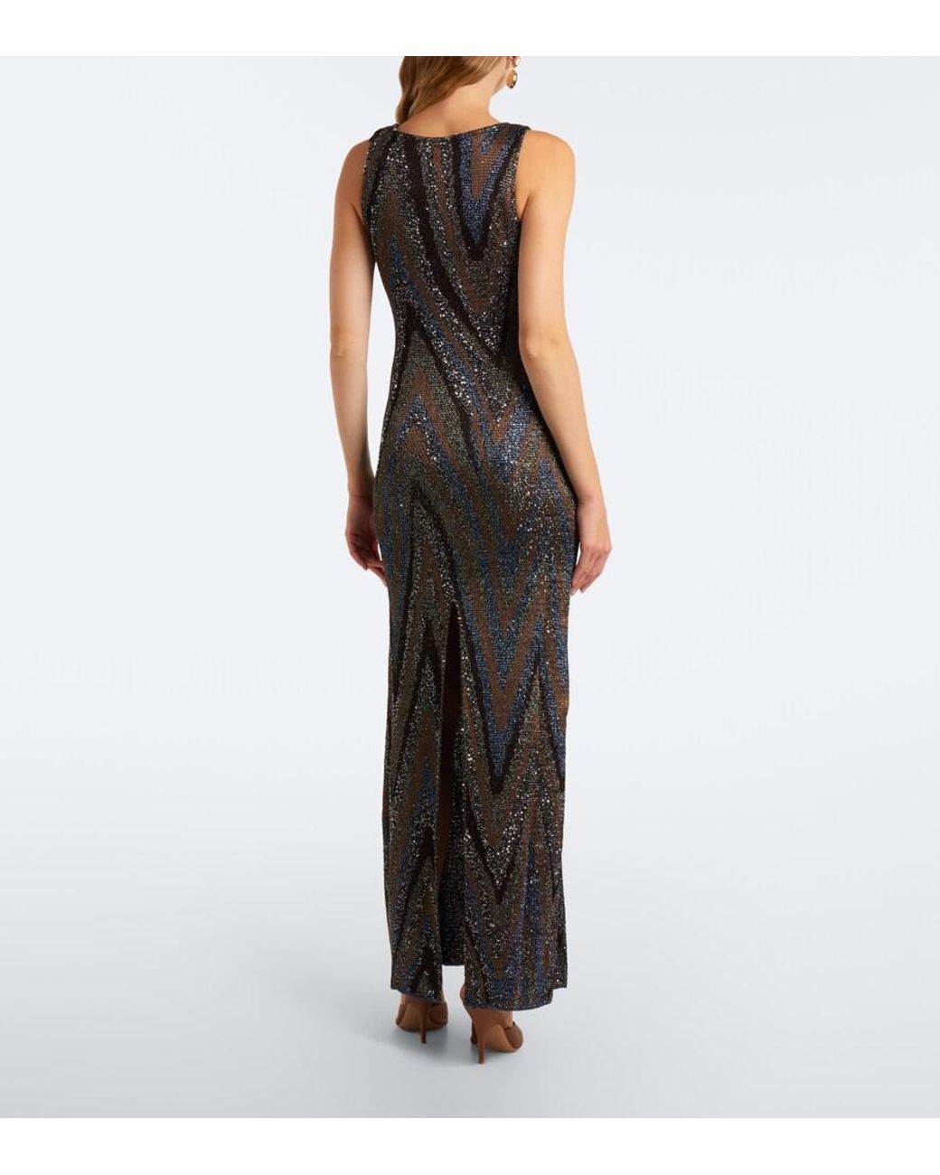 Missoni Gray Zigzag Sequined Lame Maxi Dress