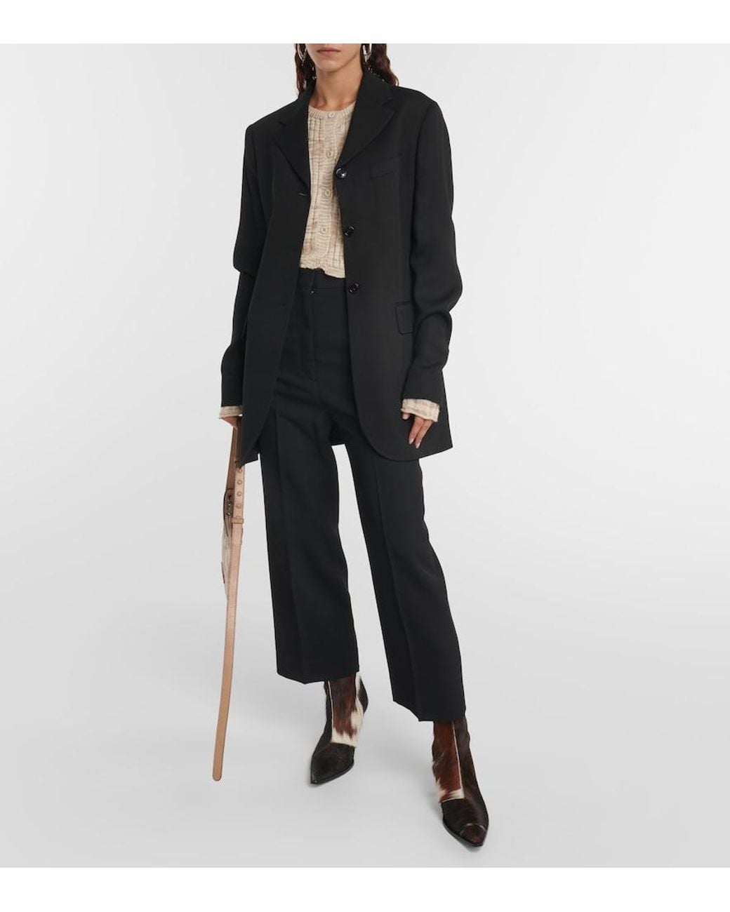 Acne Black High-Rise Pleated Straight Pants