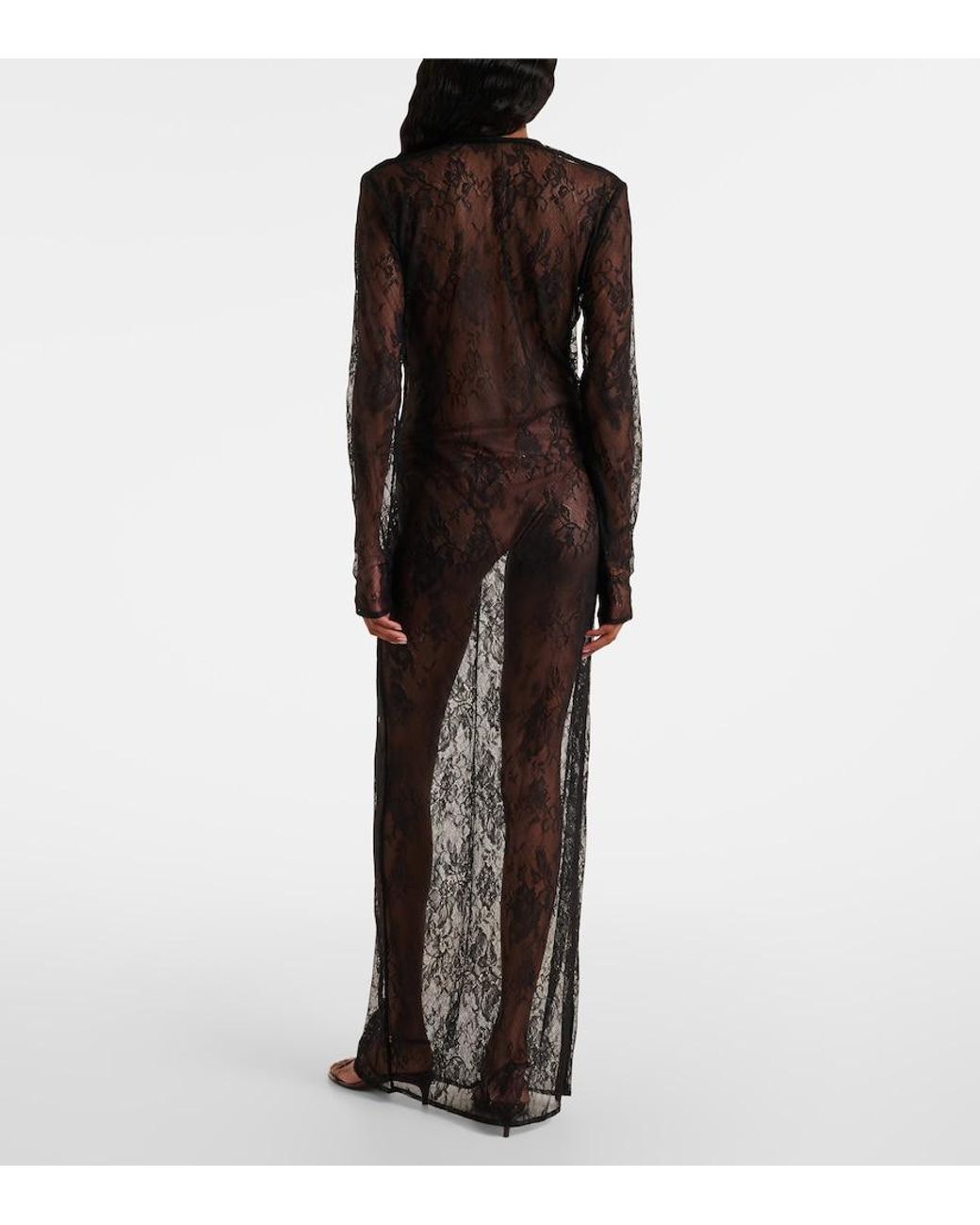 Adriana Degreas Gray Sheer Lace Maxi Dress