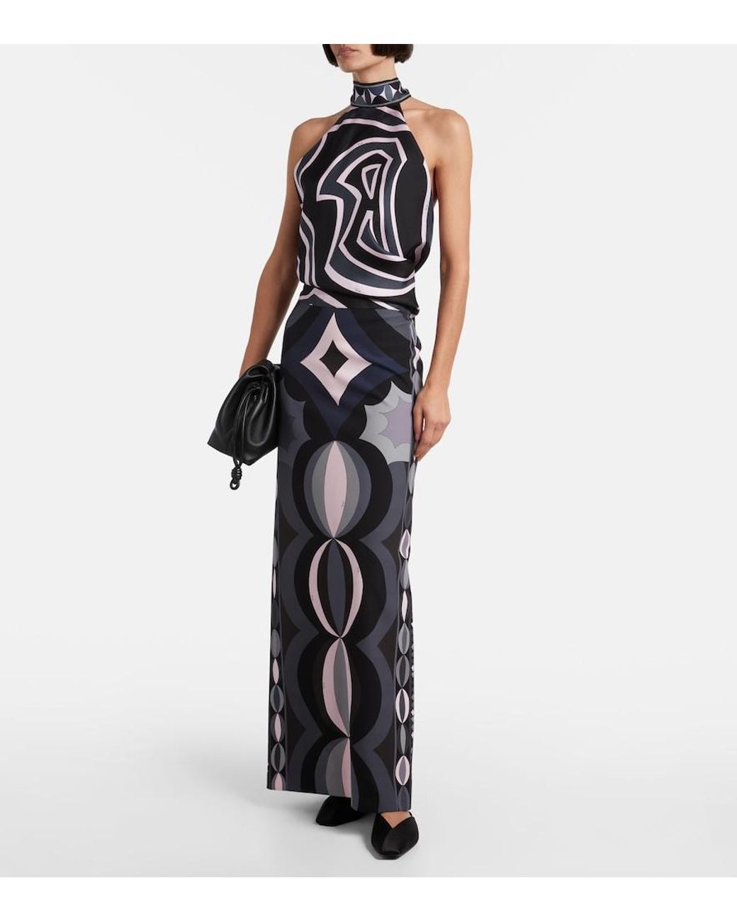 Emilio Pucci Black Iride Halterneck Silk Twill Top