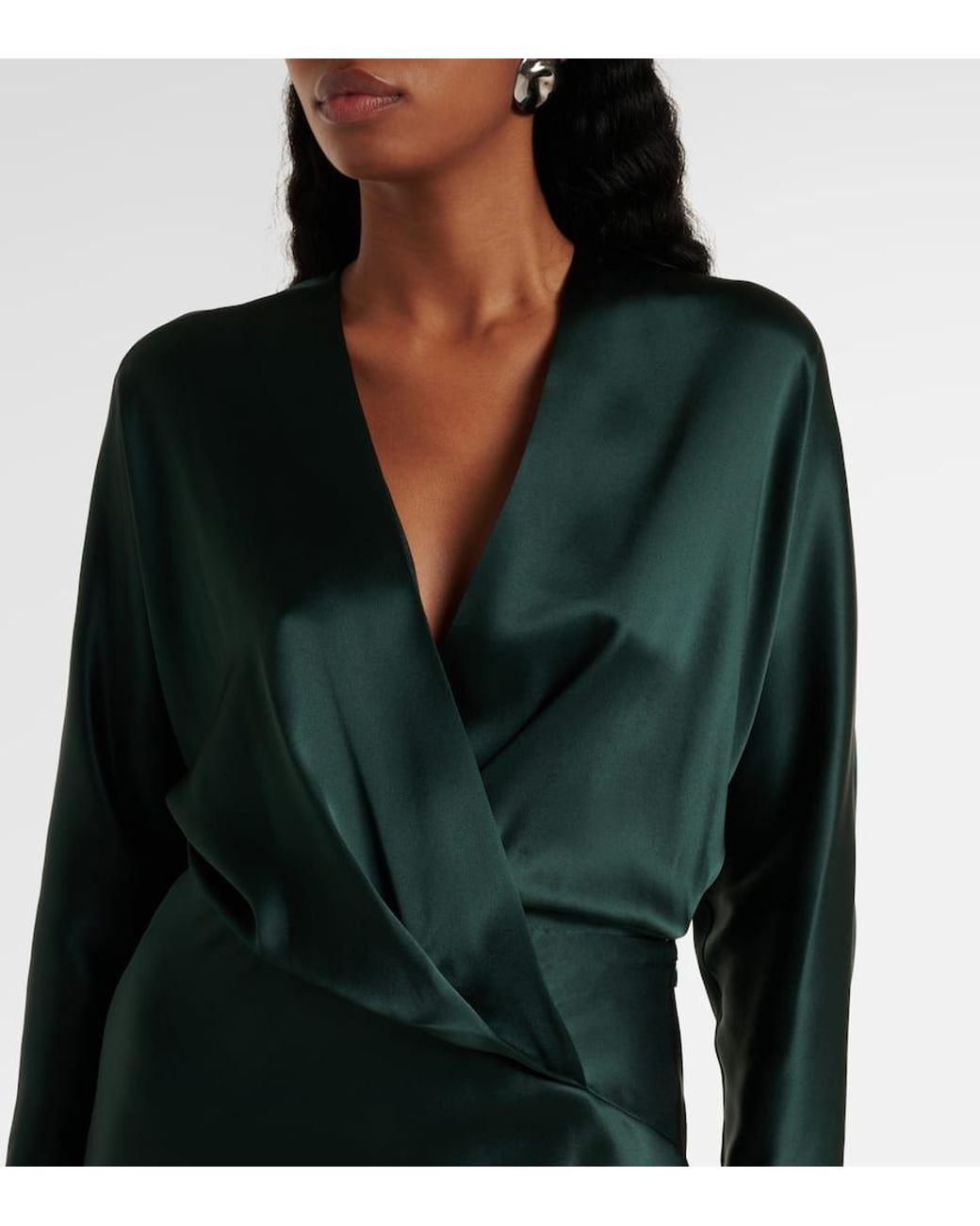 The Sei Green Silk Satin Wrap Gown