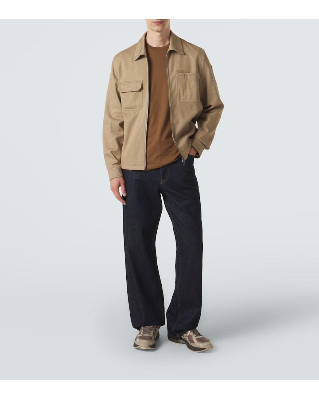 Moncler Brown Leather-Trimmed Cotton Jersey T-Shirt for men
