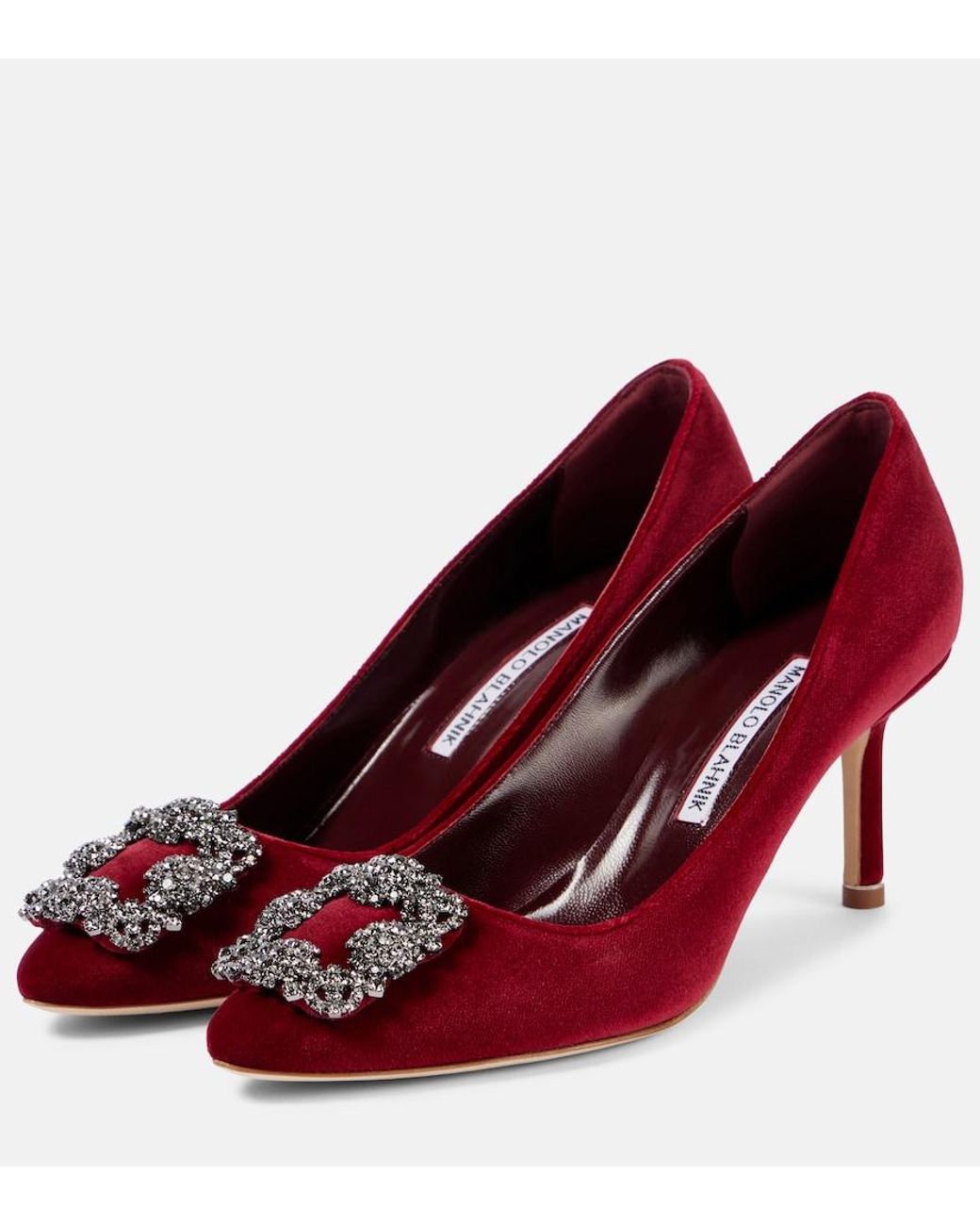 Manolo Blahnik Red Hangisi 70 Embellished Velvet Pumps