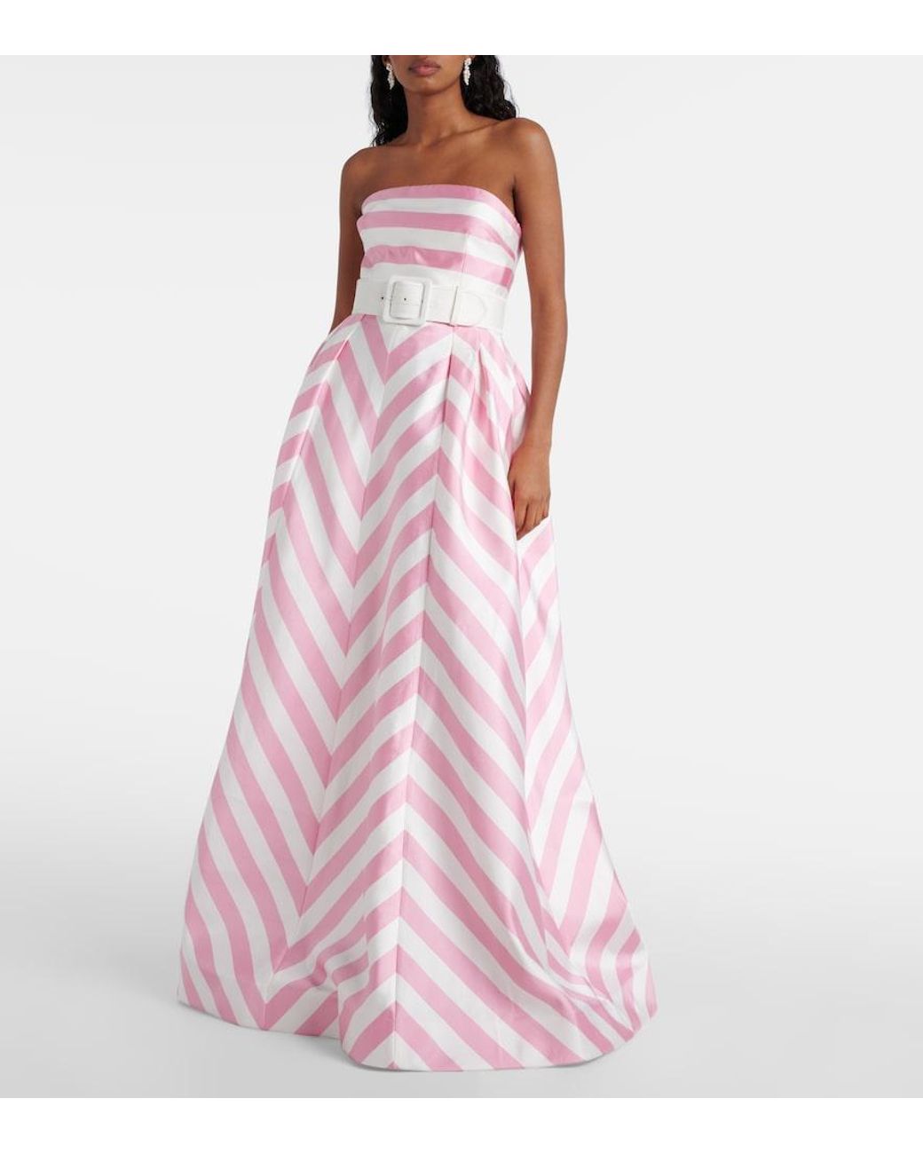 Rebecca Vallance Pink Jocelyn Striped Satin Gown