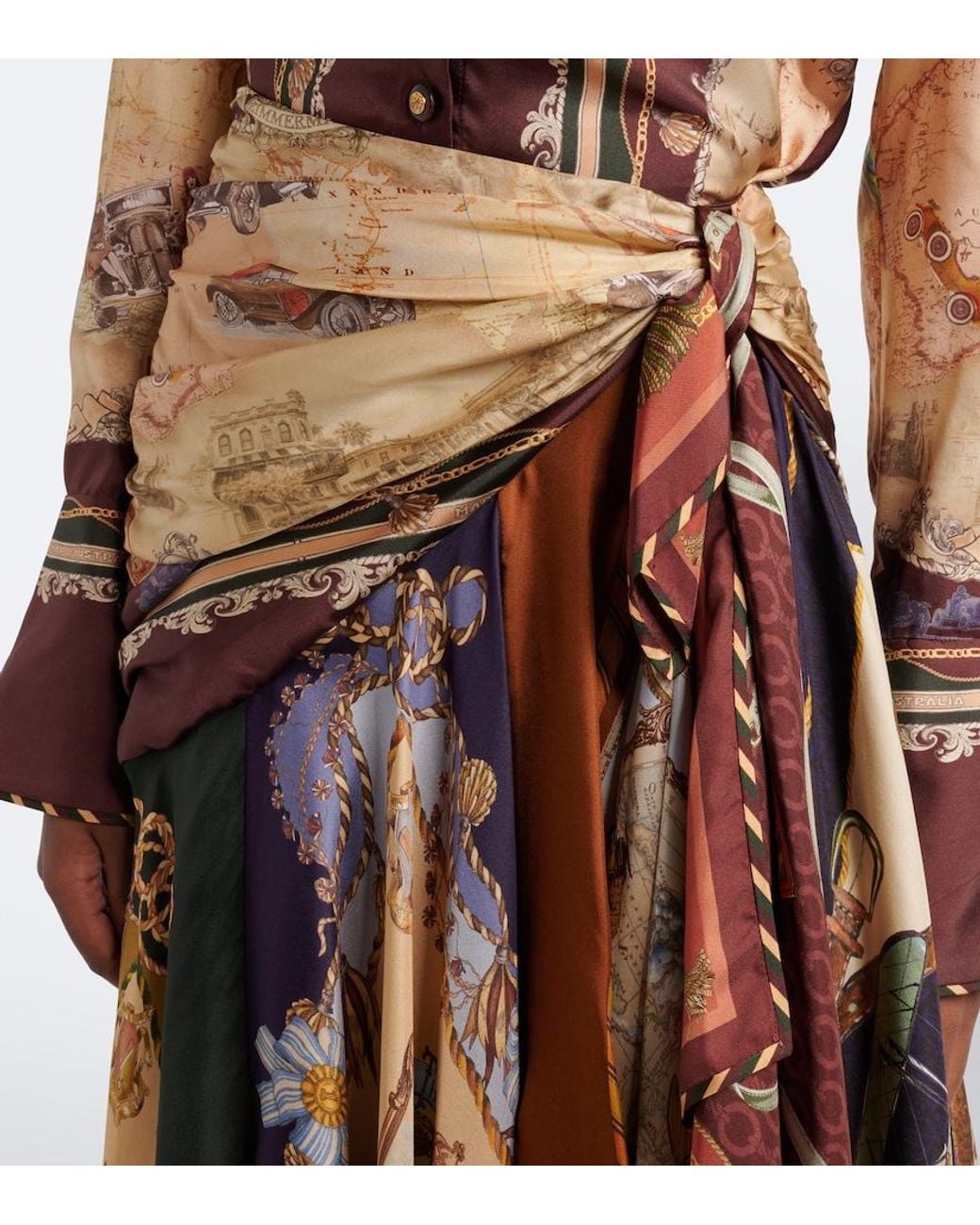 Zimmermann Brown Valiant Draped Printed Silk Maxi Skirt