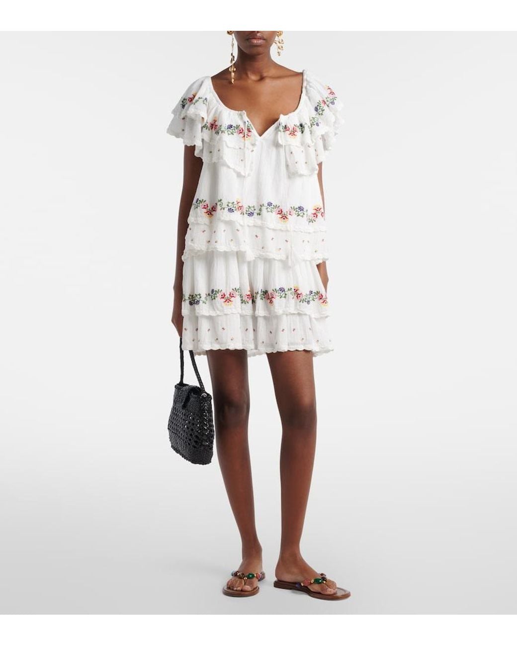 Rixo White Leilani Embroidered Cotton Minidress